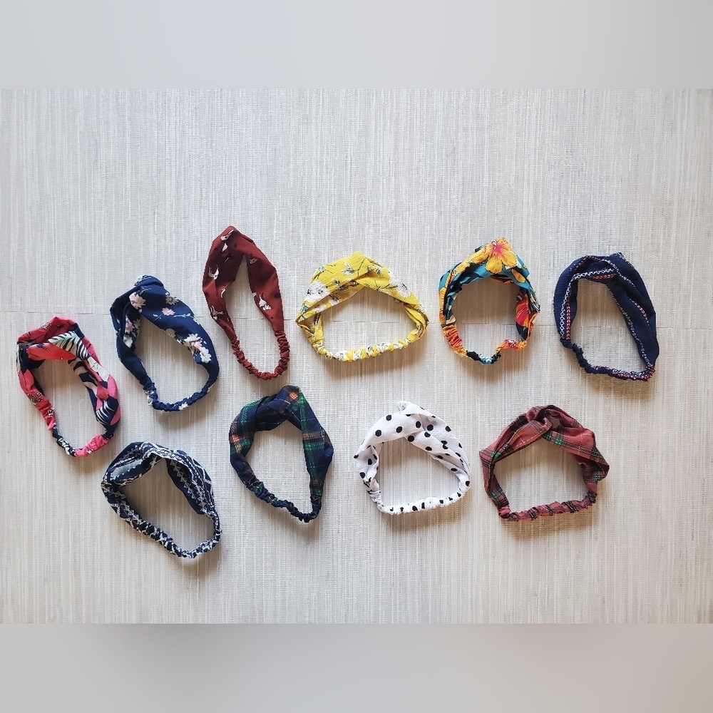 Boho Twisted Criss Cross Wrap Elastic Headbands 10 Piece Set Great Variety NEW - Picture 3 of 6